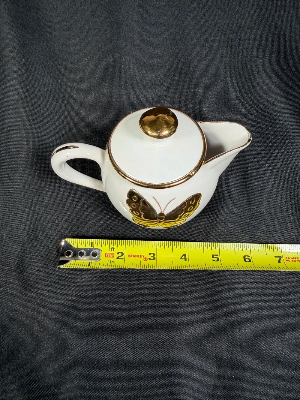 Carole Stupell Italian Ceramic Plate/Creamer Set Gold Butterfly Accents